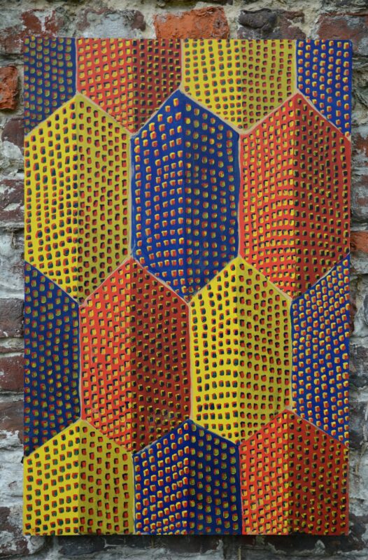 "La ville primitive" # 005.001, 2015 - Peinture acrylique et encre sur panneau de fibres de bois - L 40 cm x H 61,7 cm x Ép 1,8 cm