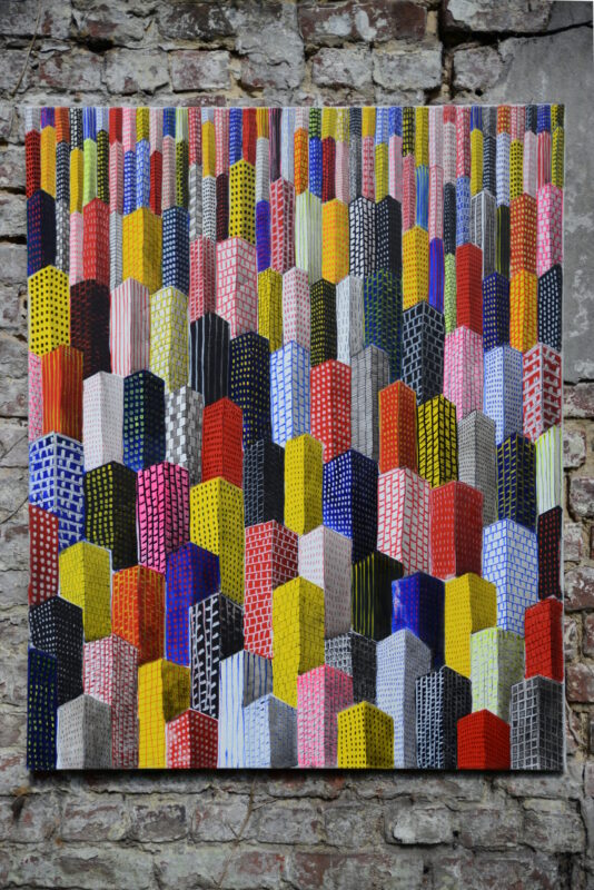 "La ville à l'infini" # 014.001, 2017 - Peinture acrylique et encre acrylique sur toile - L 81 cm x H 100 cm x Ép 2,15 cm