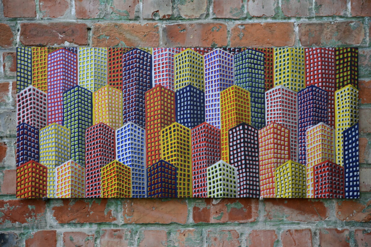 "La Ville Dessinée" # 009.002, 2015 - Peinture acrylique et encre acrylique sur panneau de fibres
de bois - L 92 cm x H 40 cm x Ép 1,3 cm