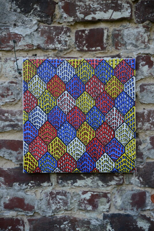 "La ville-ruche" # 004.005, 2019 - Encre acrylique sur toile en coton- L 30 cm x H 30 cm x Ép 2,1 cm