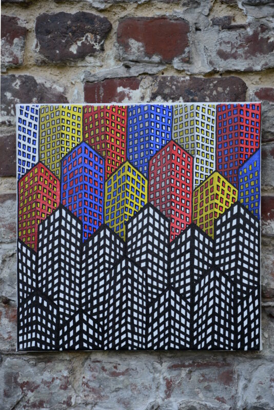 "Coupe sur la ville dessinée" # 004.004, 2019 - Encre acrylique sur toile en coton - L 30 cm x H 30 cm x Ép 2,1 cm