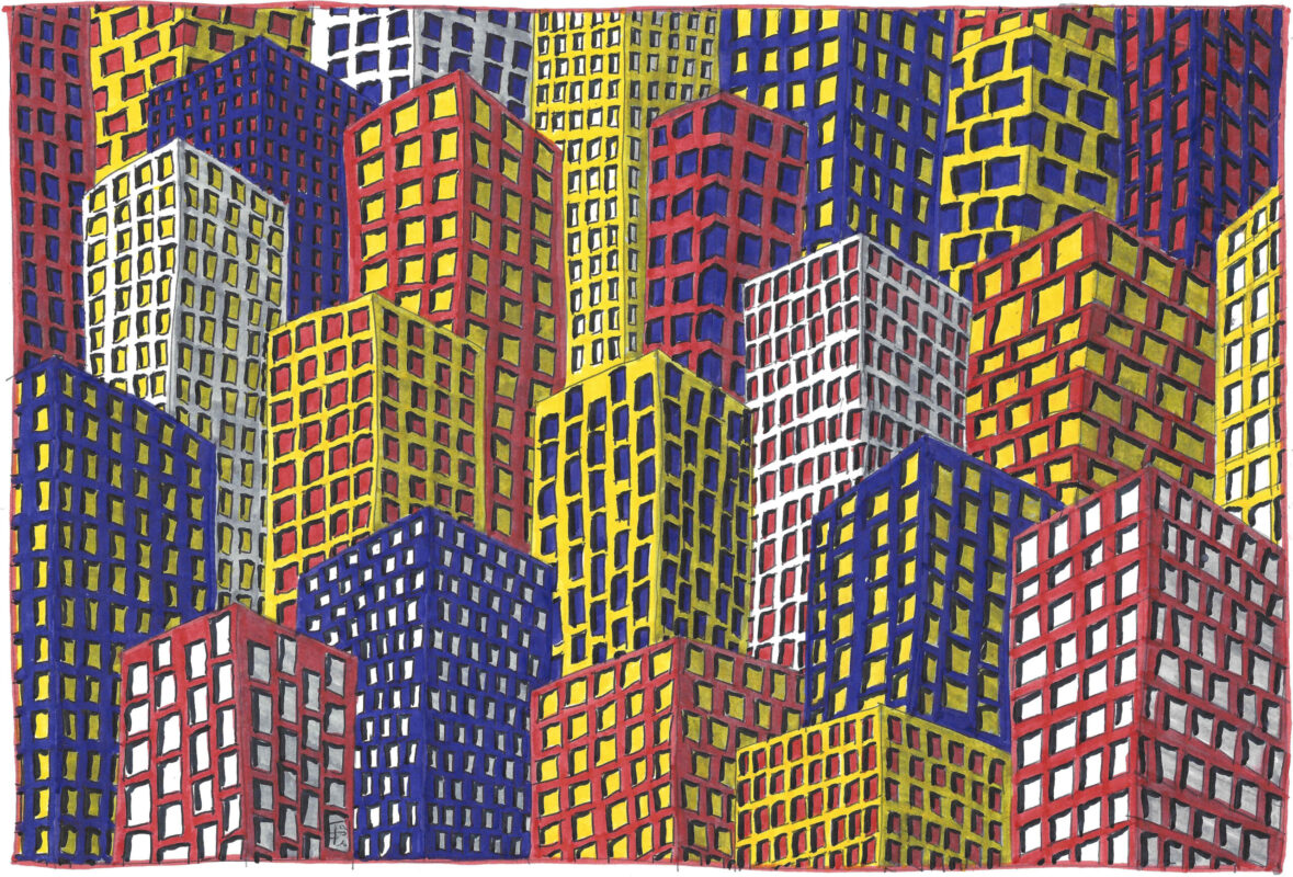 "La Ville Dessinée" # 004.001, 2014 - Stylo-bille et feutre sur papier lisse - L 27,5 cm x H 18,5 cm