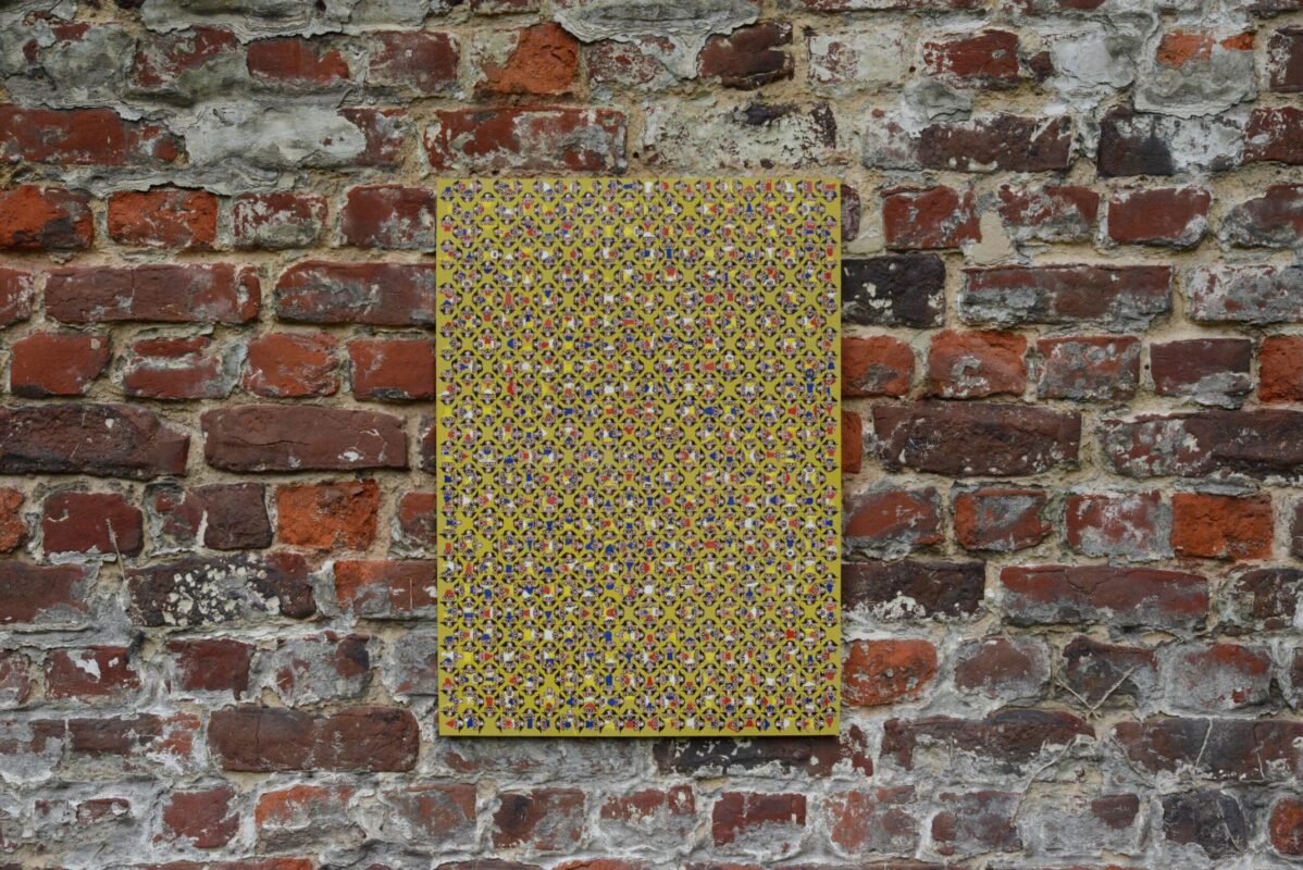 "Émotic'Hommes aux chapeaux" # 001.002, 2019 - Encre acrylique et encre aquarelle sur carton (puzzle de récupération) collé sur feutre - L 37,5 cm x H 52 cm x Ép 0,5 cm